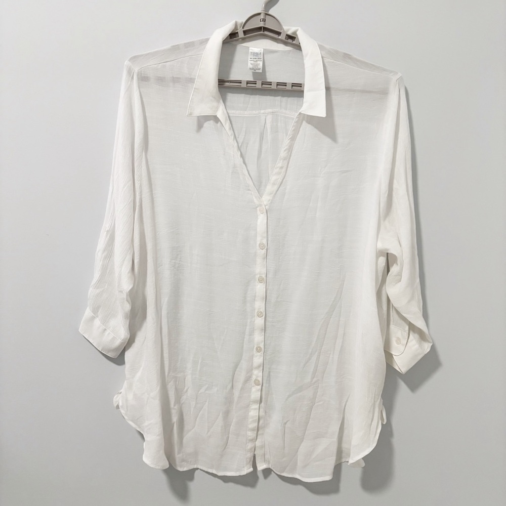 Time and Tru Collared Button-Up Blouse Womens 3X White Lightweight Vacation